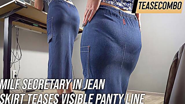 MILF Secretary in Jean Skirt Teases Visible Panty Line