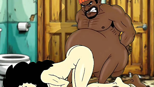 Valentine's Day. Cartoon in Which a Wife Is Fucked in a Public Toilet