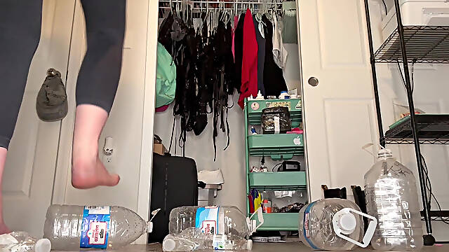 Water Bottle Crushing with Size 16 Big Feet