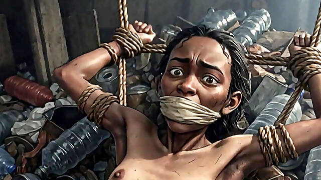 Naked Slave Girl Dumped in Trash - Bondage & Desperate for Creampie