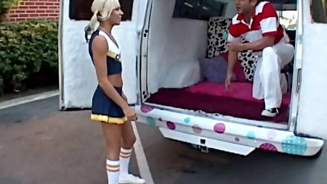 Slutty blonde cheerleader getting fucked in a van - Kacey Jordan