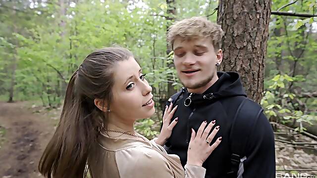 Outdoor fucking in the forest with naughty Lady Lyne & her man