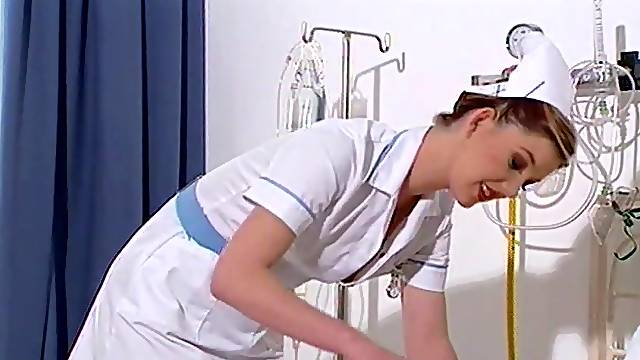 Naughty nurse Sarah Elizabeth gives head and rides on the bed